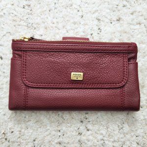Fossil Burgundy Pebbled Leather Bifold Wallet